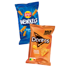 Doritos zak à 170 gram,
of Lay’s wokkels zak à 160 gram